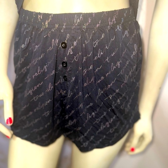 True Religion 2 Piece Black w Rainbow Holographic Logo Cami & Sleep Shorts Set L - Picture 12 of 15